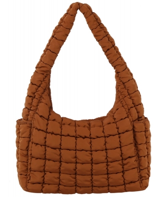 Puffy Quilted Nylon Shoulder bag JYE0506 BROWN